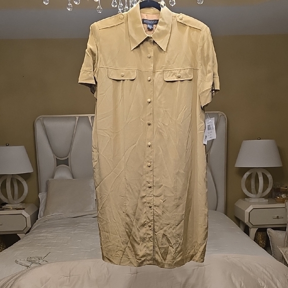 Silk August Silk Tan Midi Dress - Picture 1 of 14